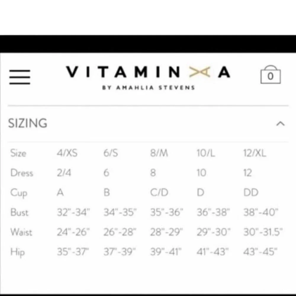 Vitamin A Magnolia V-Neck Bikini Top Size 12/D NWOT